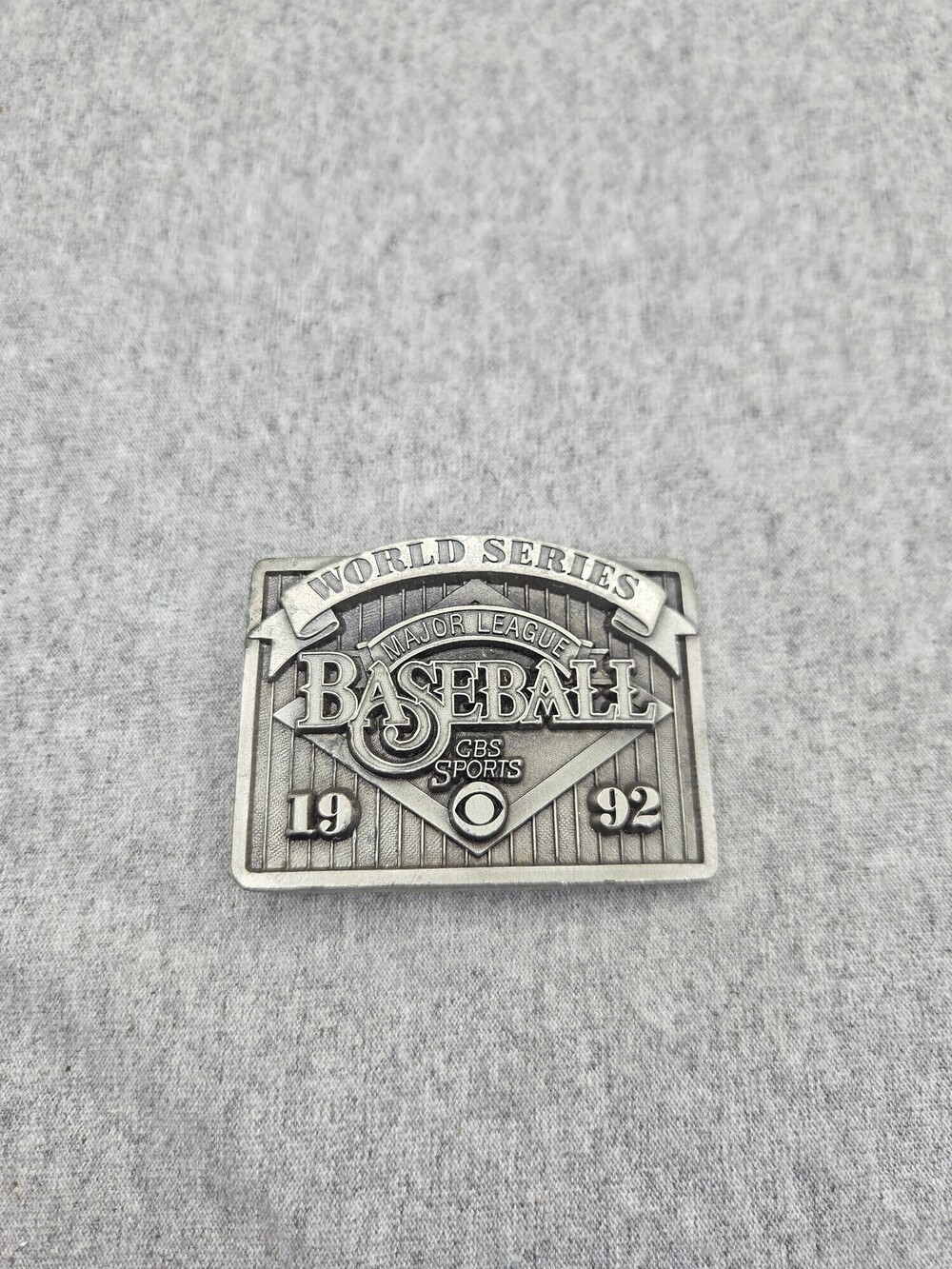 Vintage 1992 World Series CBS Sports MLB Pewter Belt Buckle Baseball